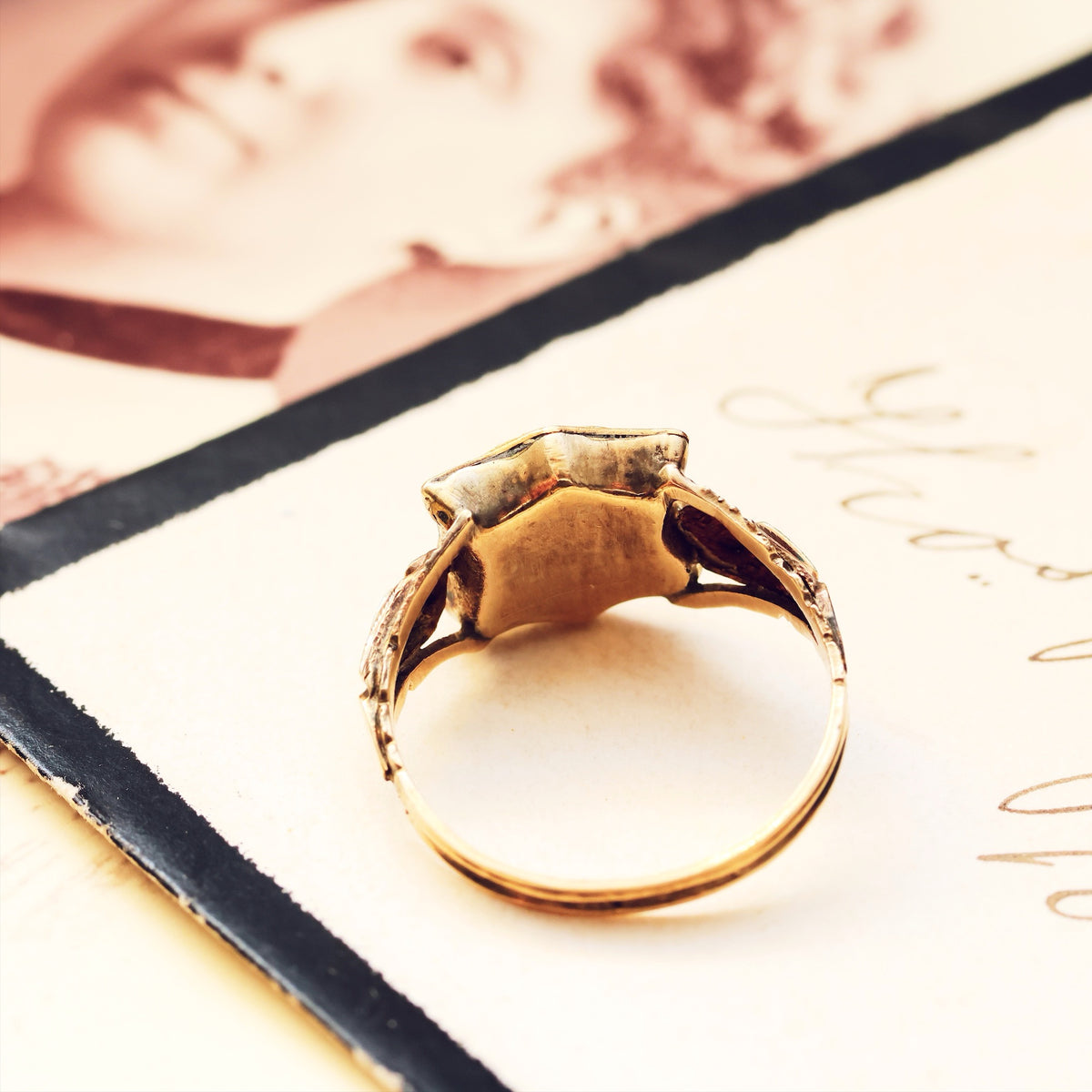 Antique Georgian Rococo Enamel Mourning Ring