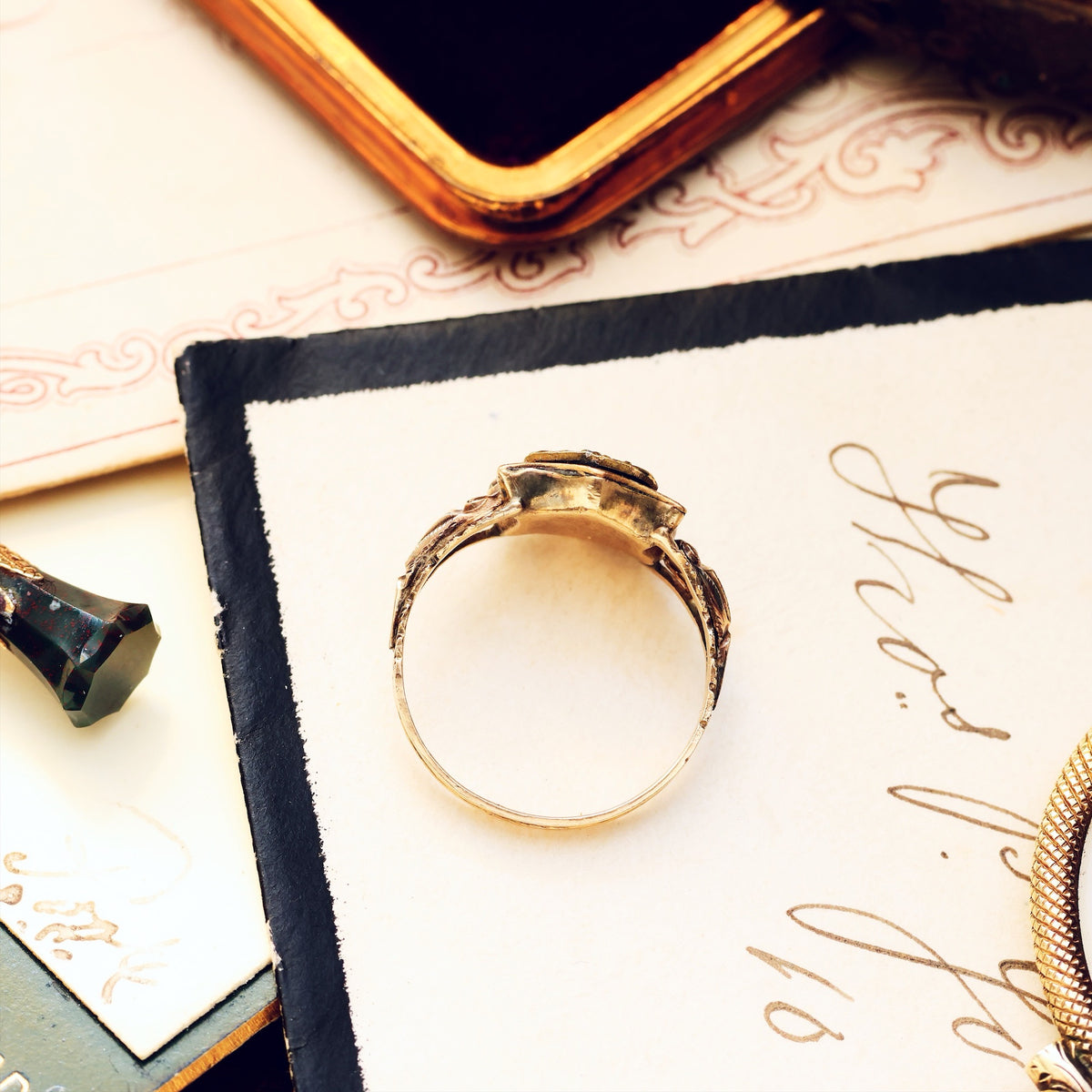 Antique Georgian Rococo Enamel Mourning Ring