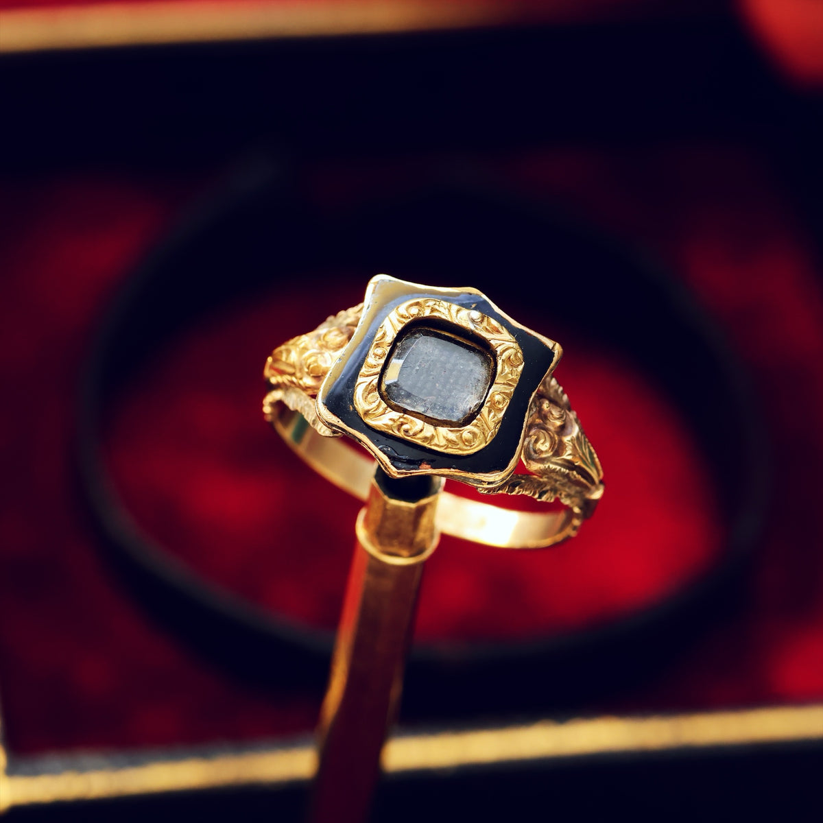 Antique Georgian Rococo Enamel Mourning Ring