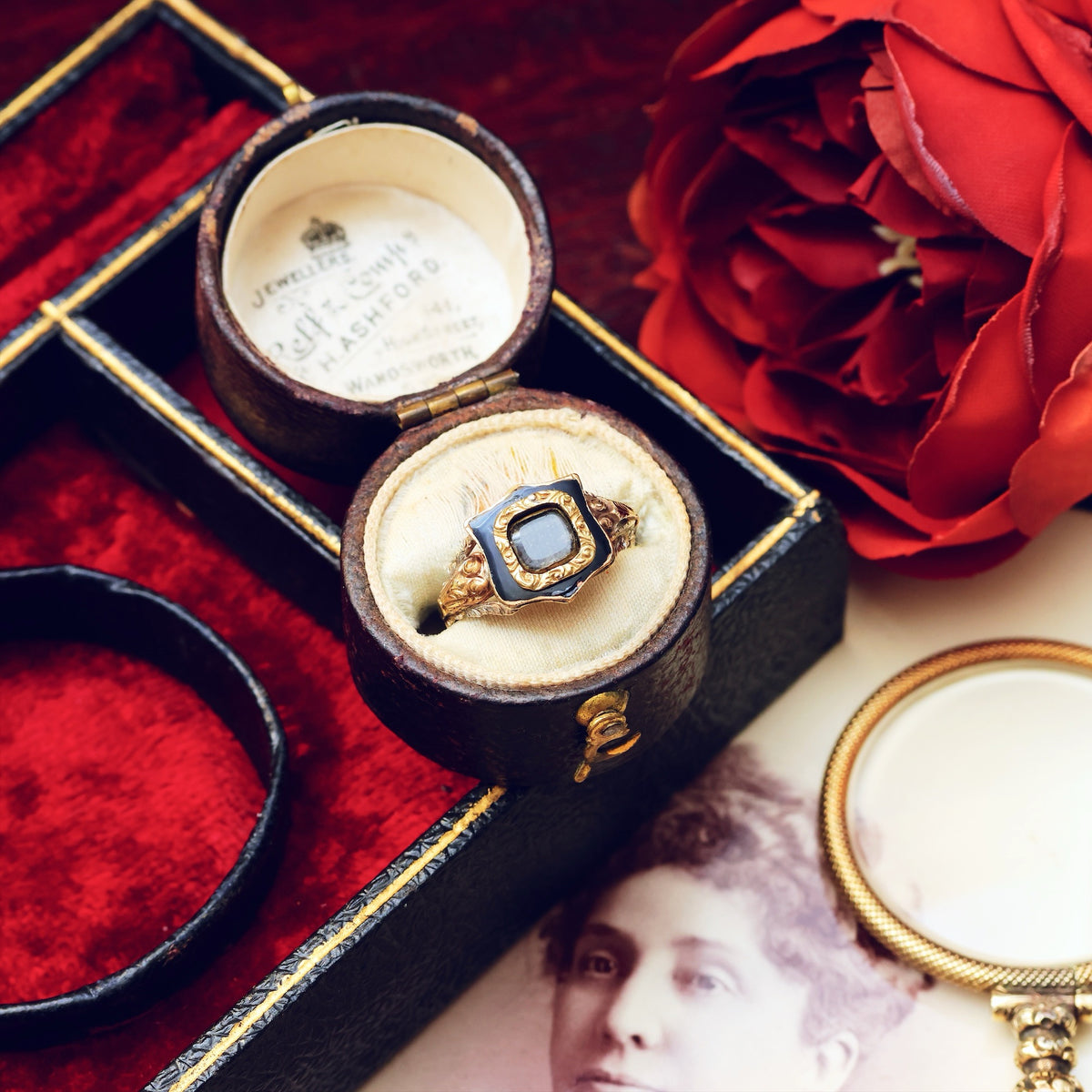 Antique Georgian Rococo Enamel Mourning Ring