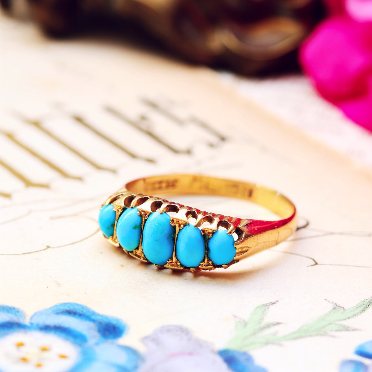 Antique Date 1915 18ct Gold & Turquoise Ring