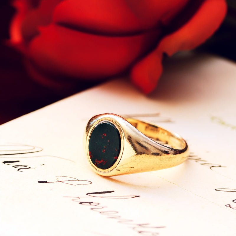 Vintage Date 1938 Bloodstone Signet Ring