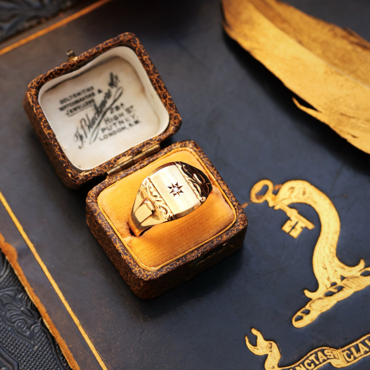 Vintage Star-set Diamond Signet Ring