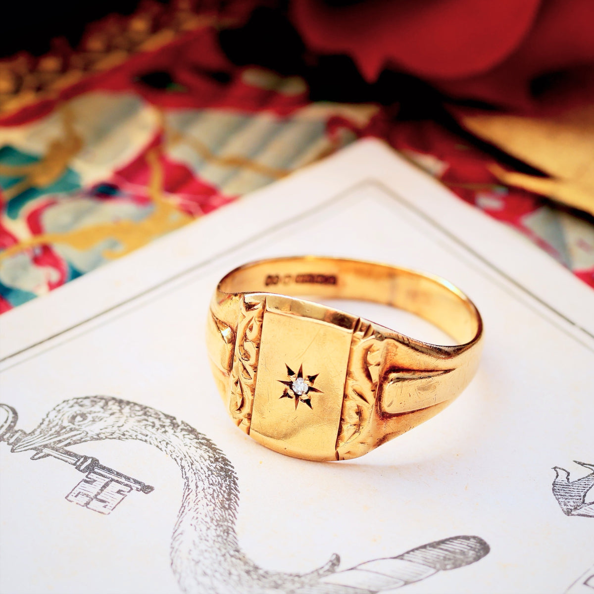Vintage Star-set Diamond Signet Ring