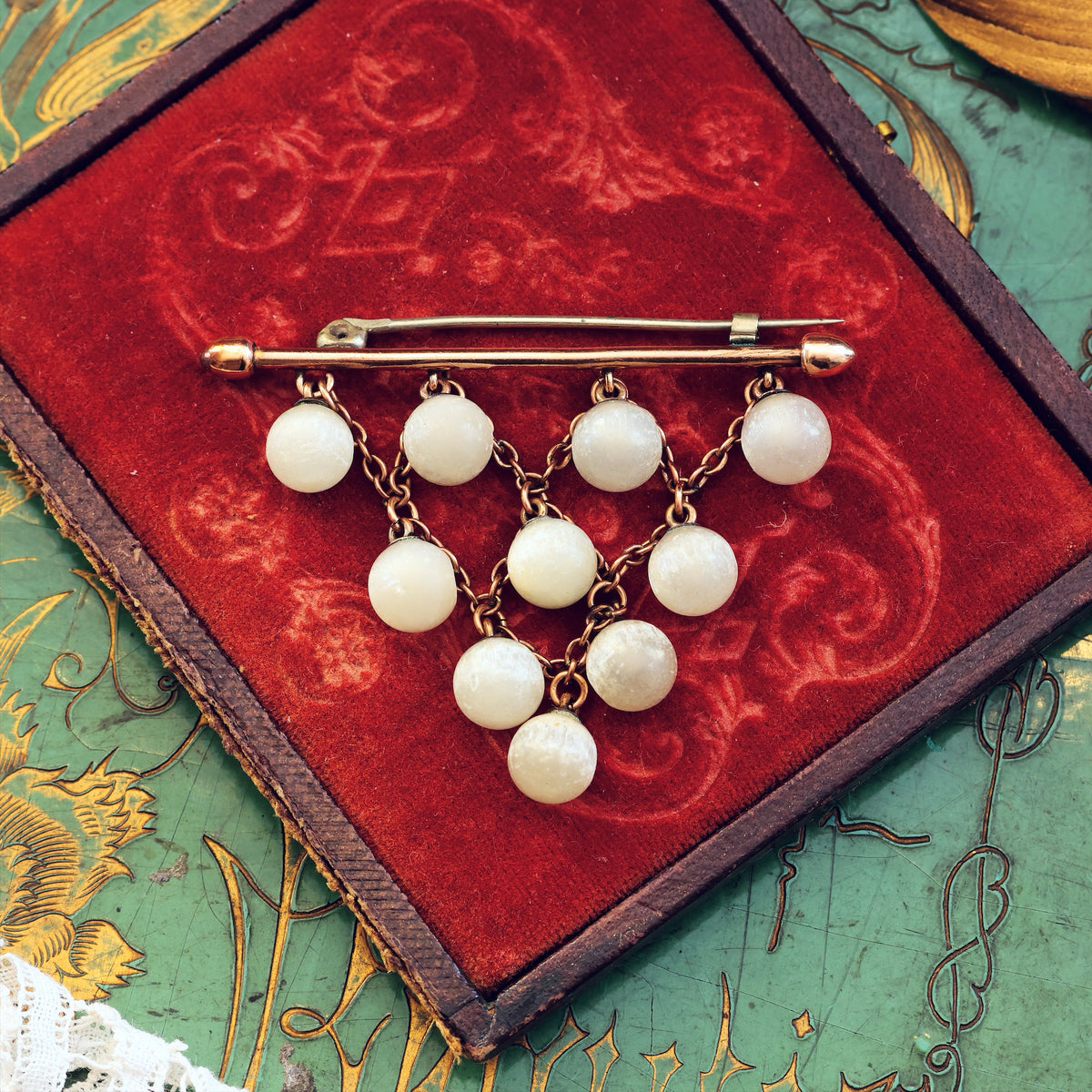 Antique Edwardian Selenite Centrepiece Brooch