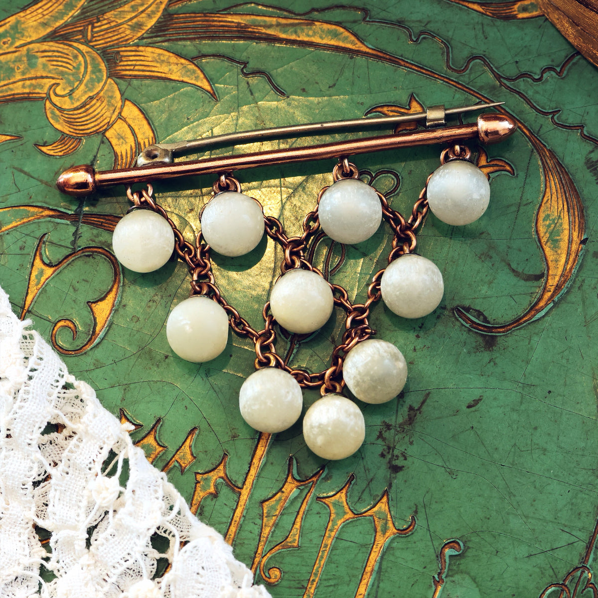 Antique Edwardian Selenite Centrepiece Brooch