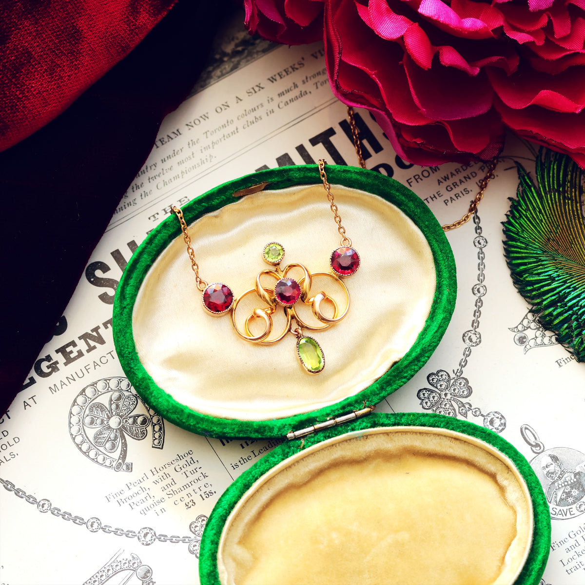 Majestic Antique Edwardian Garnet & Peridot Necklace