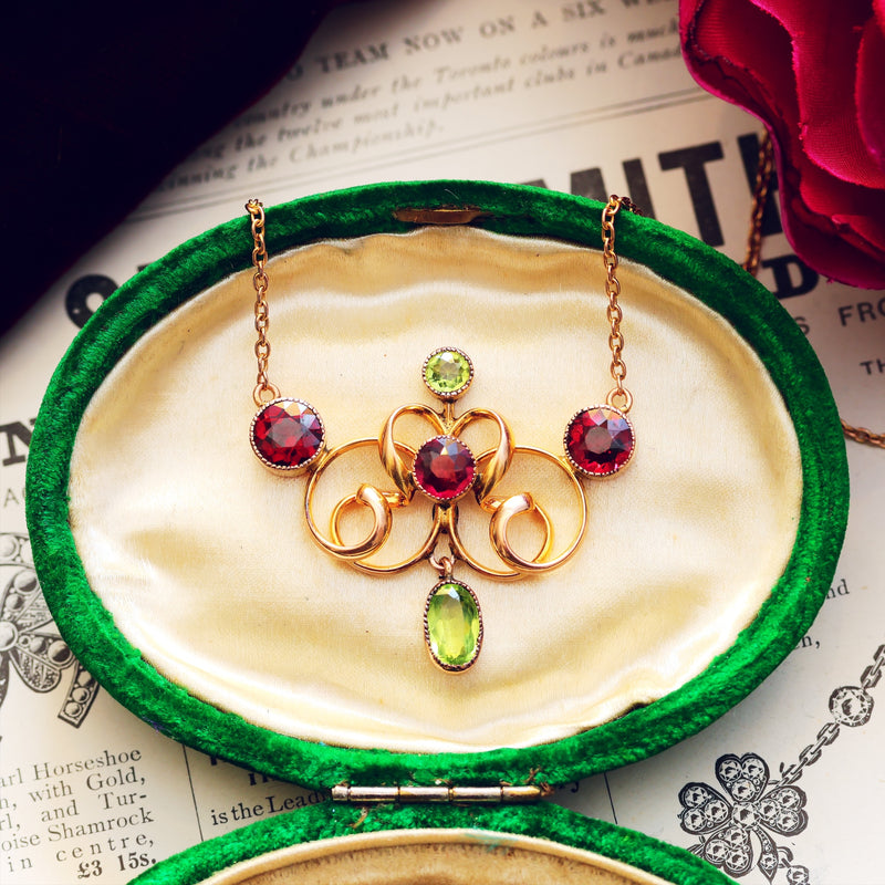 Majestic Antique Edwardian Garnet & Peridot Necklace