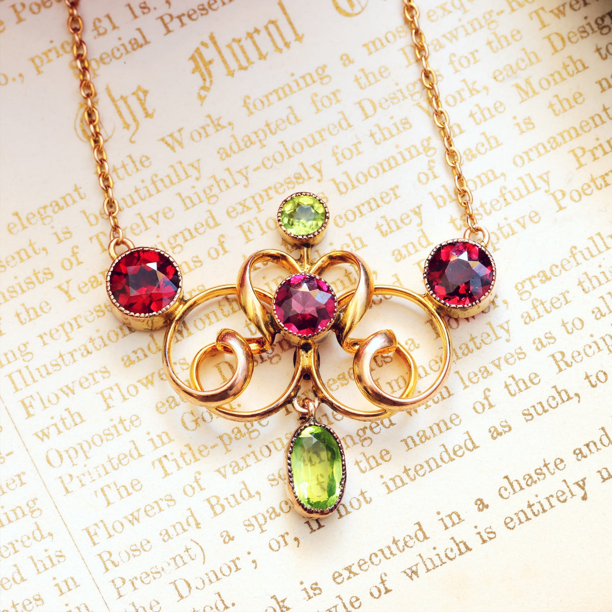 Majestic Antique Edwardian Garnet & Peridot Necklace