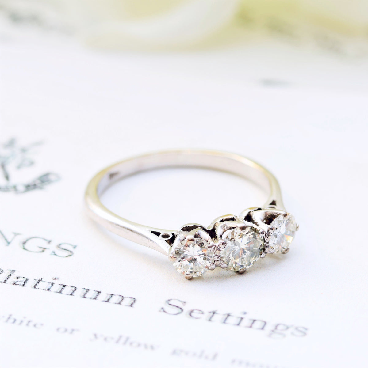 Vintage Platinum Diamond Trilogy Engagement Ring