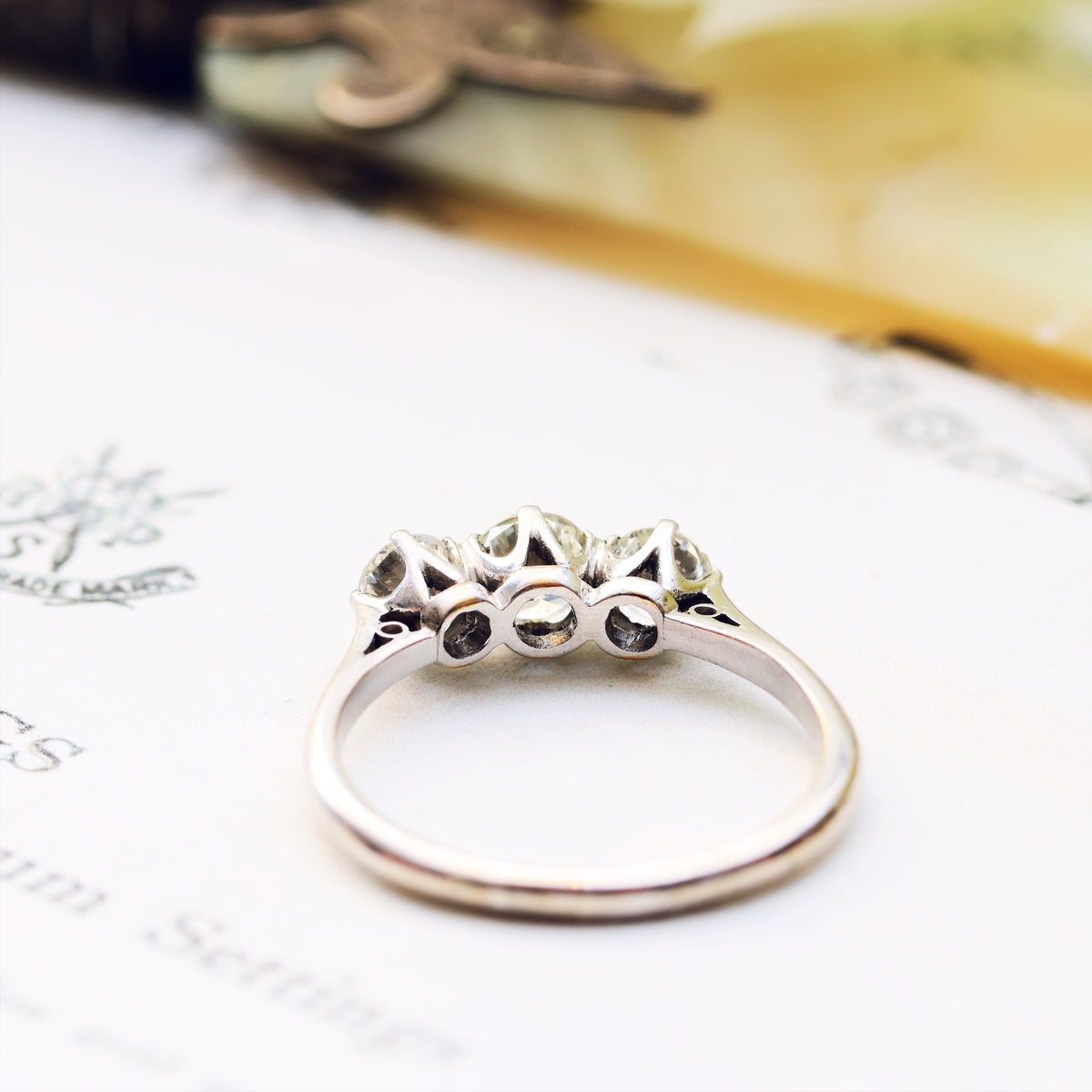 Vintage Platinum Diamond Trilogy Engagement Ring