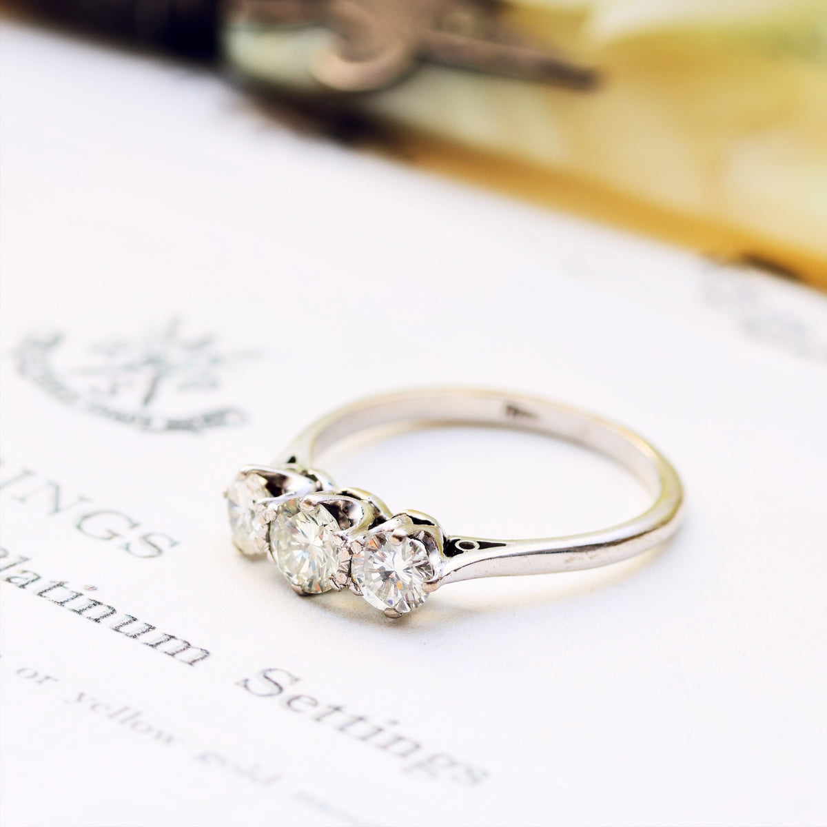 Vintage Platinum Diamond Trilogy Engagement Ring