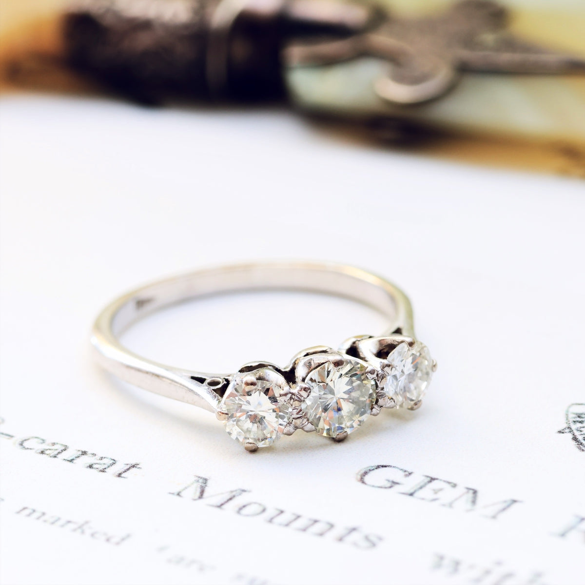 Vintage Platinum Diamond Trilogy Engagement Ring