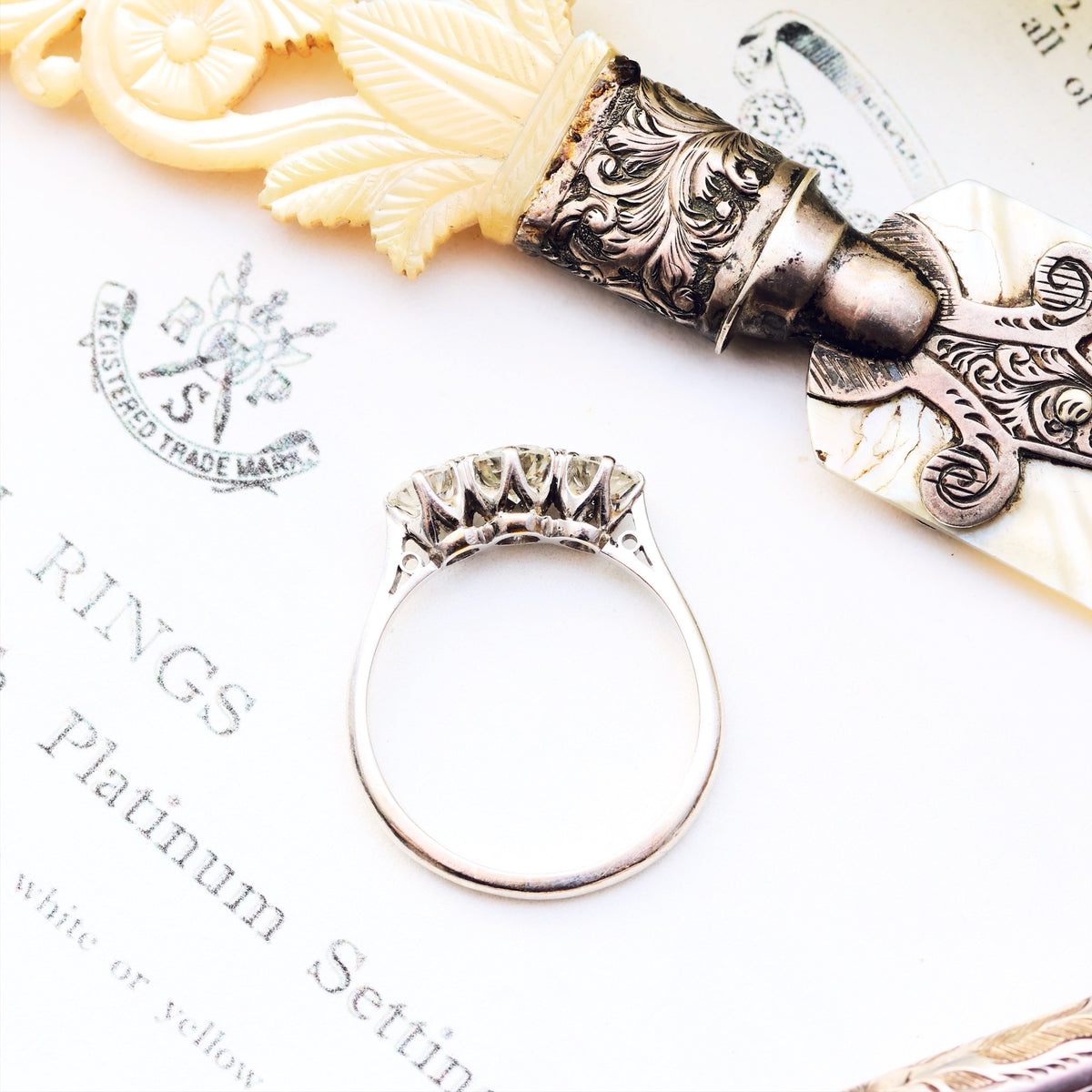 Vintage Platinum Diamond Trilogy Engagement Ring