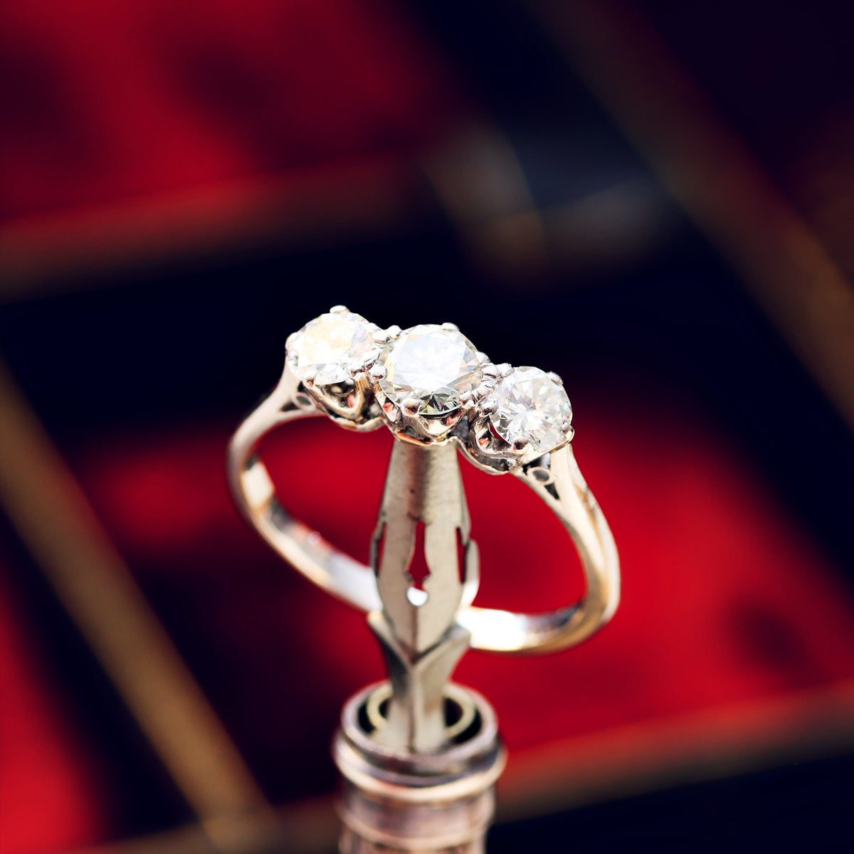 Vintage Platinum Diamond Trilogy Engagement Ring