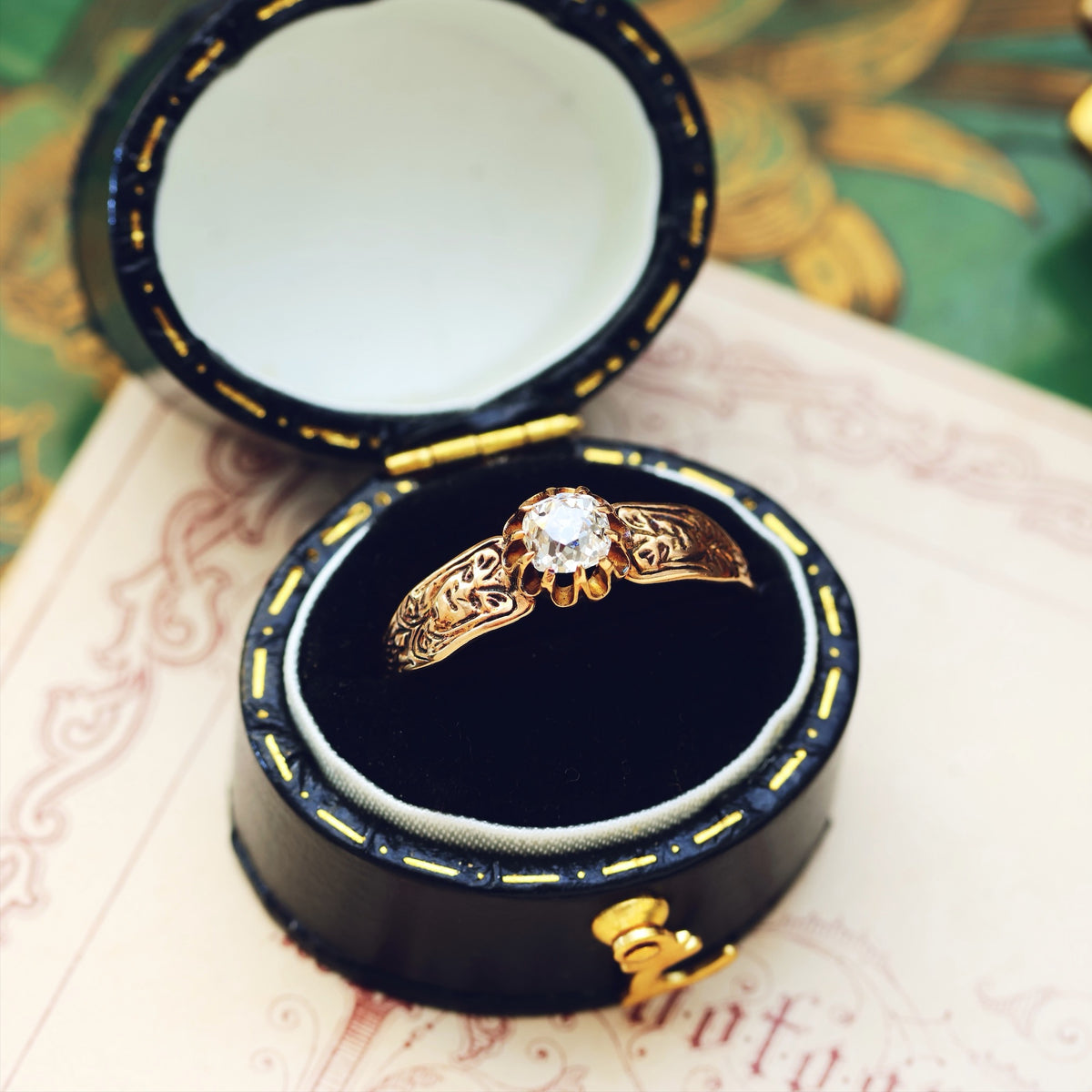Vintage Rose Gold Gothic Diamond Engagement Ring