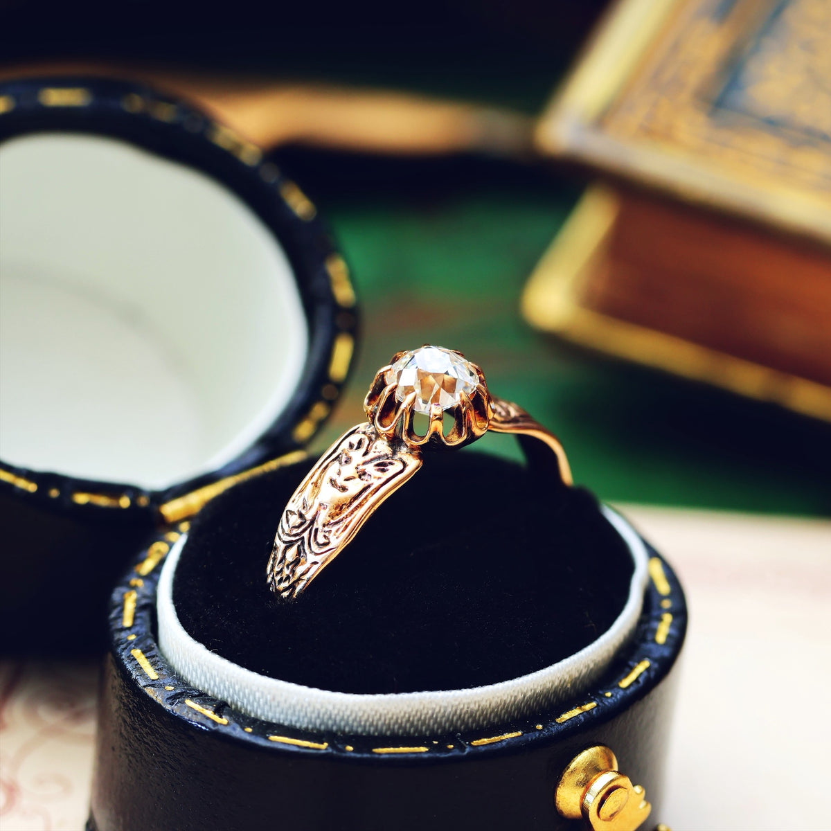 Vintage Rose Gold Gothic Diamond Engagement Ring