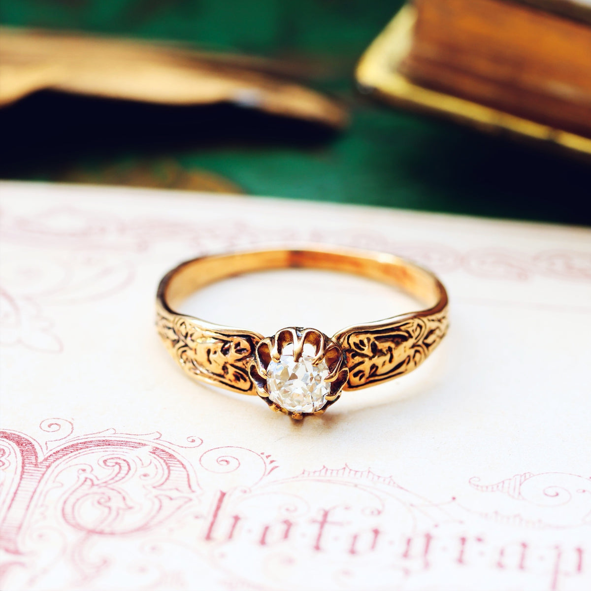Vintage Rose Gold Gothic Diamond Engagement Ring