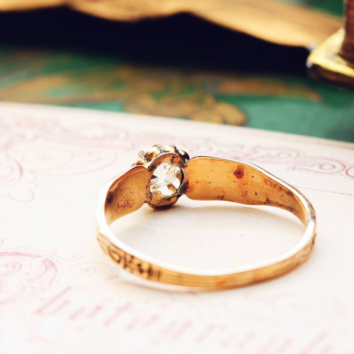 Vintage Rose Gold Gothic Diamond Engagement Ring