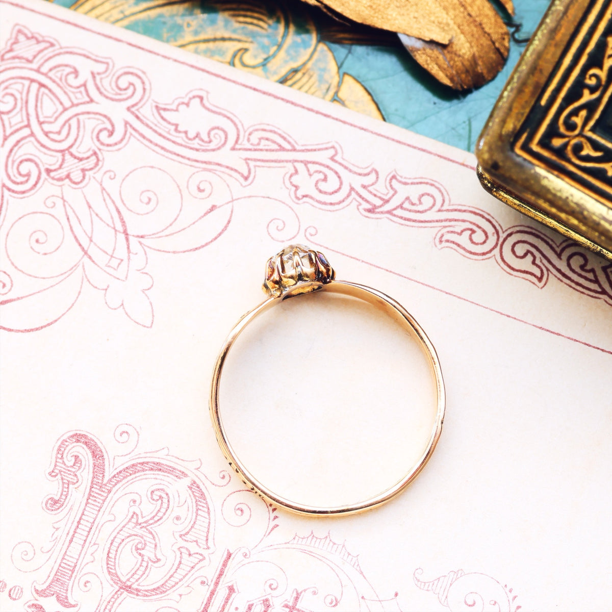 Vintage Rose Gold Gothic Diamond Engagement Ring