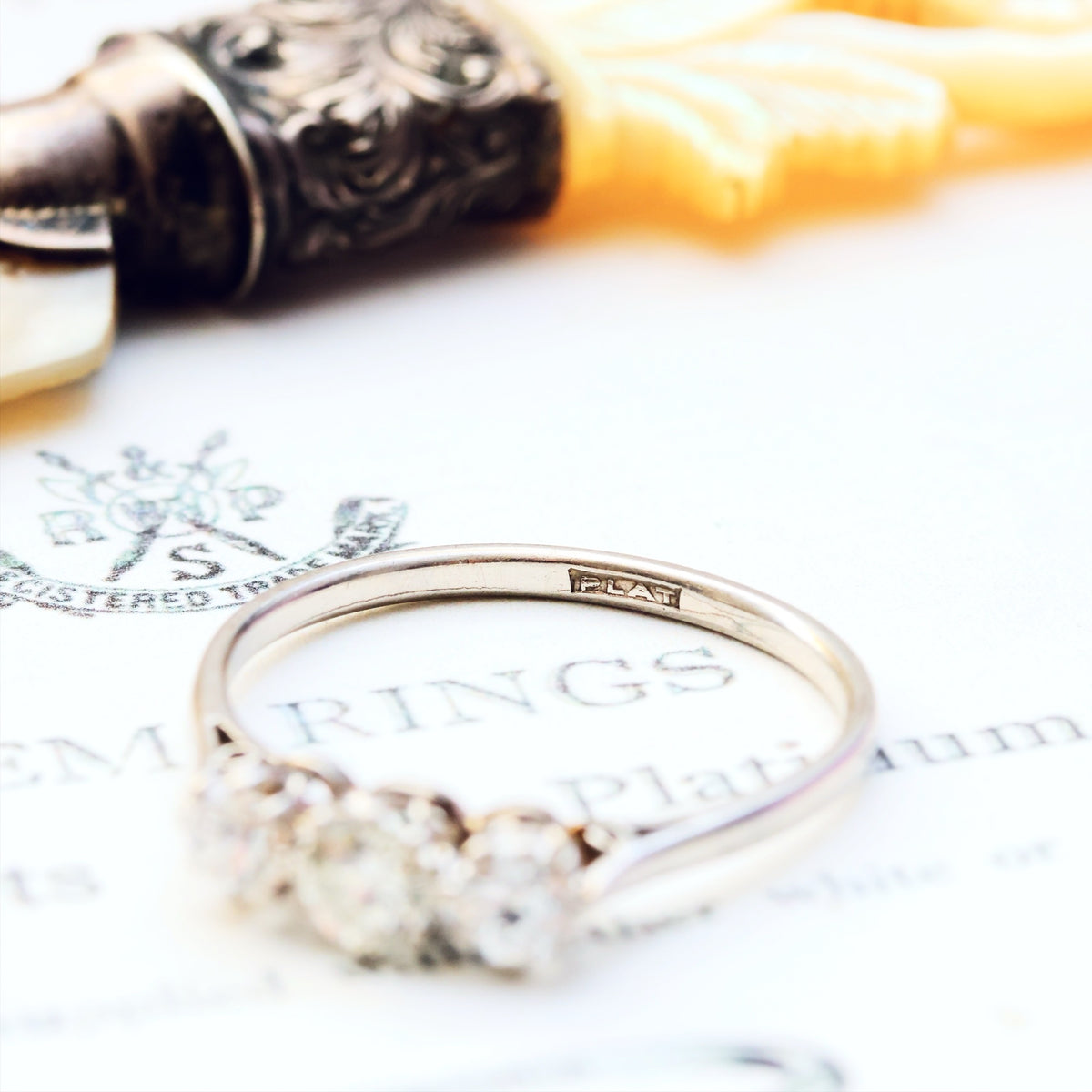 Vintage 1930's Platinum & Diamond Trilogy Engagement Ring