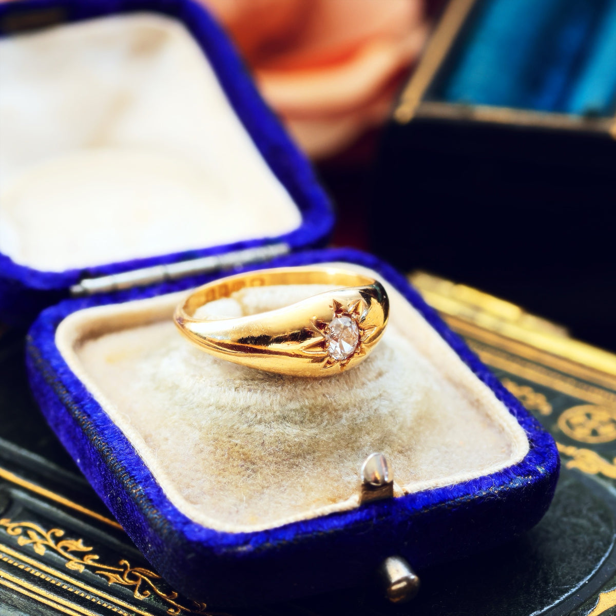 Antique Date 1915 Gypsy Diamond Solitaire Ring