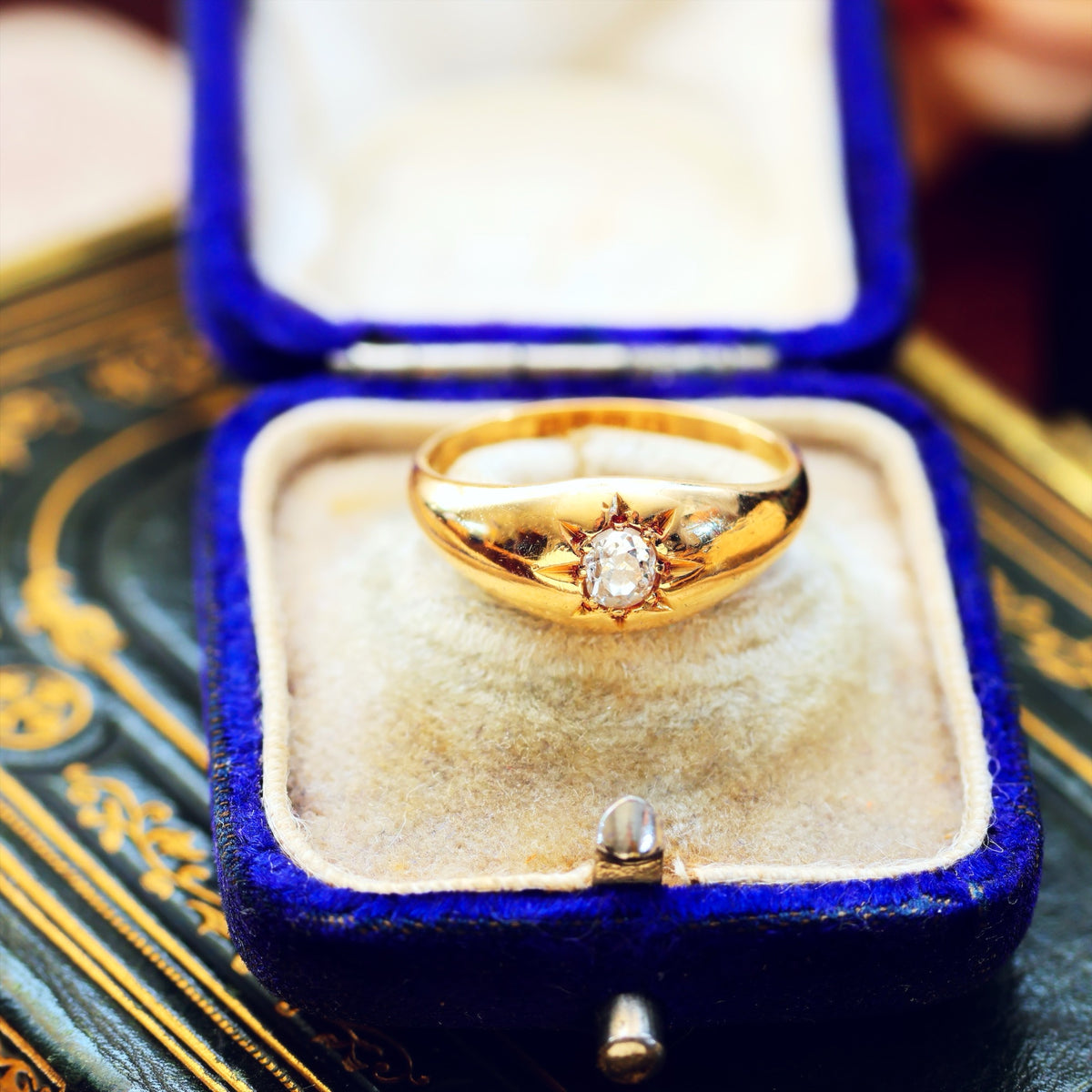 Antique Date 1915 Gypsy Diamond Solitaire Ring