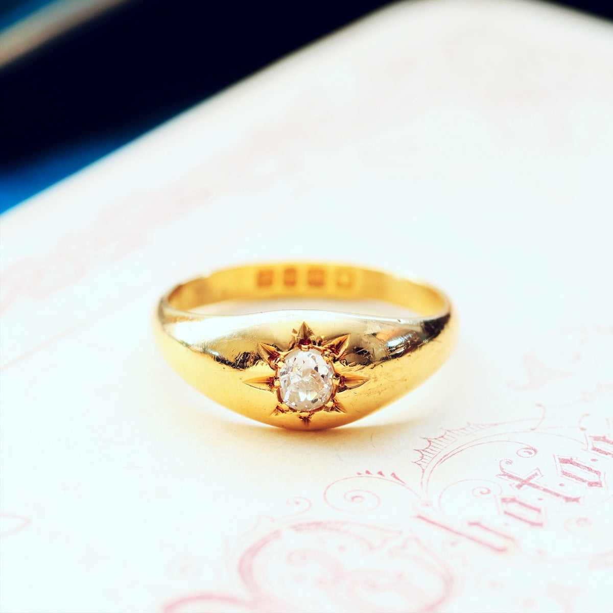 Antique Date 1915 Gypsy Diamond Solitaire Ring