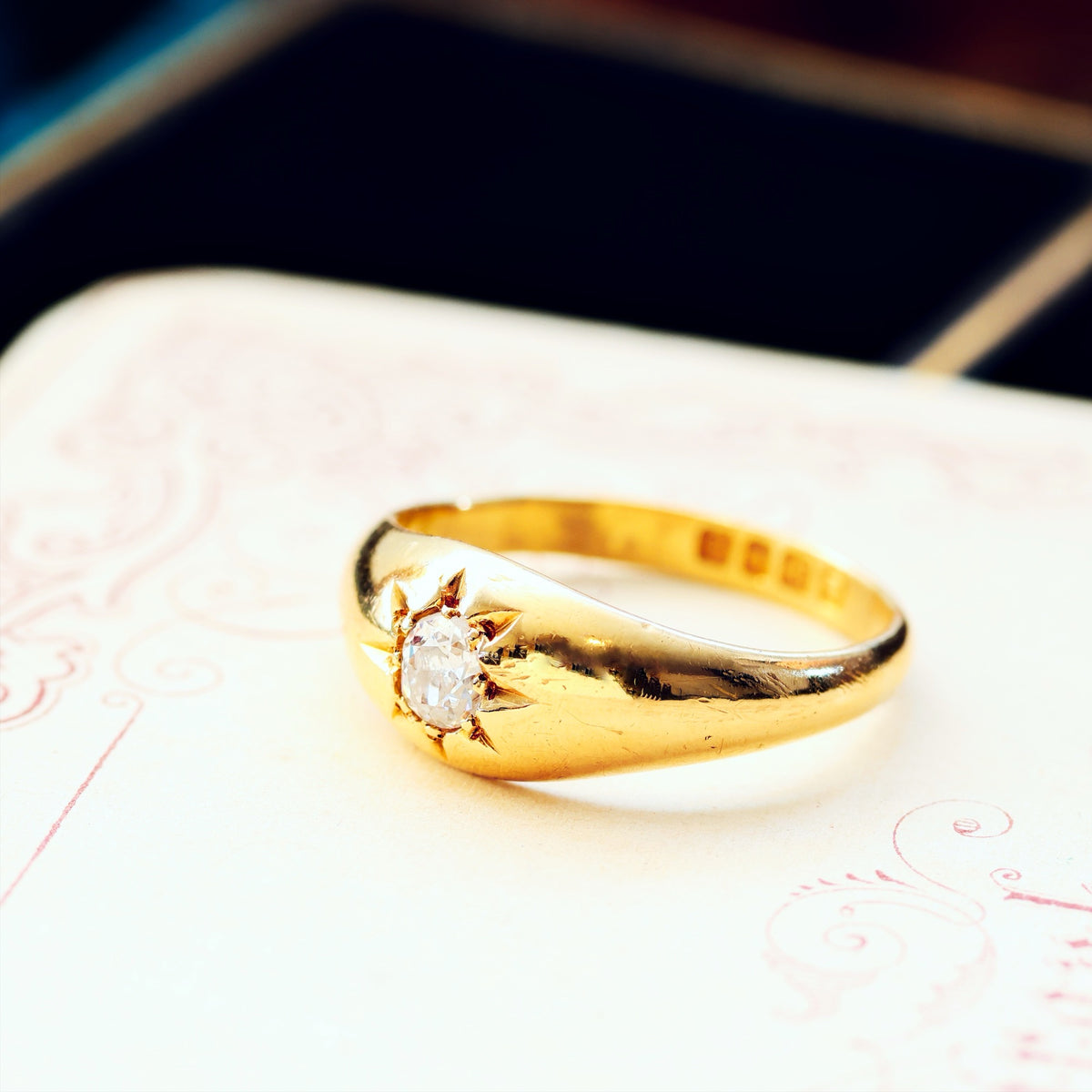 Antique Date 1915 Gypsy Diamond Solitaire Ring