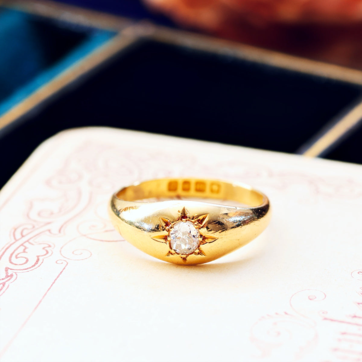 Antique Date 1915 Gypsy Diamond Solitaire Ring