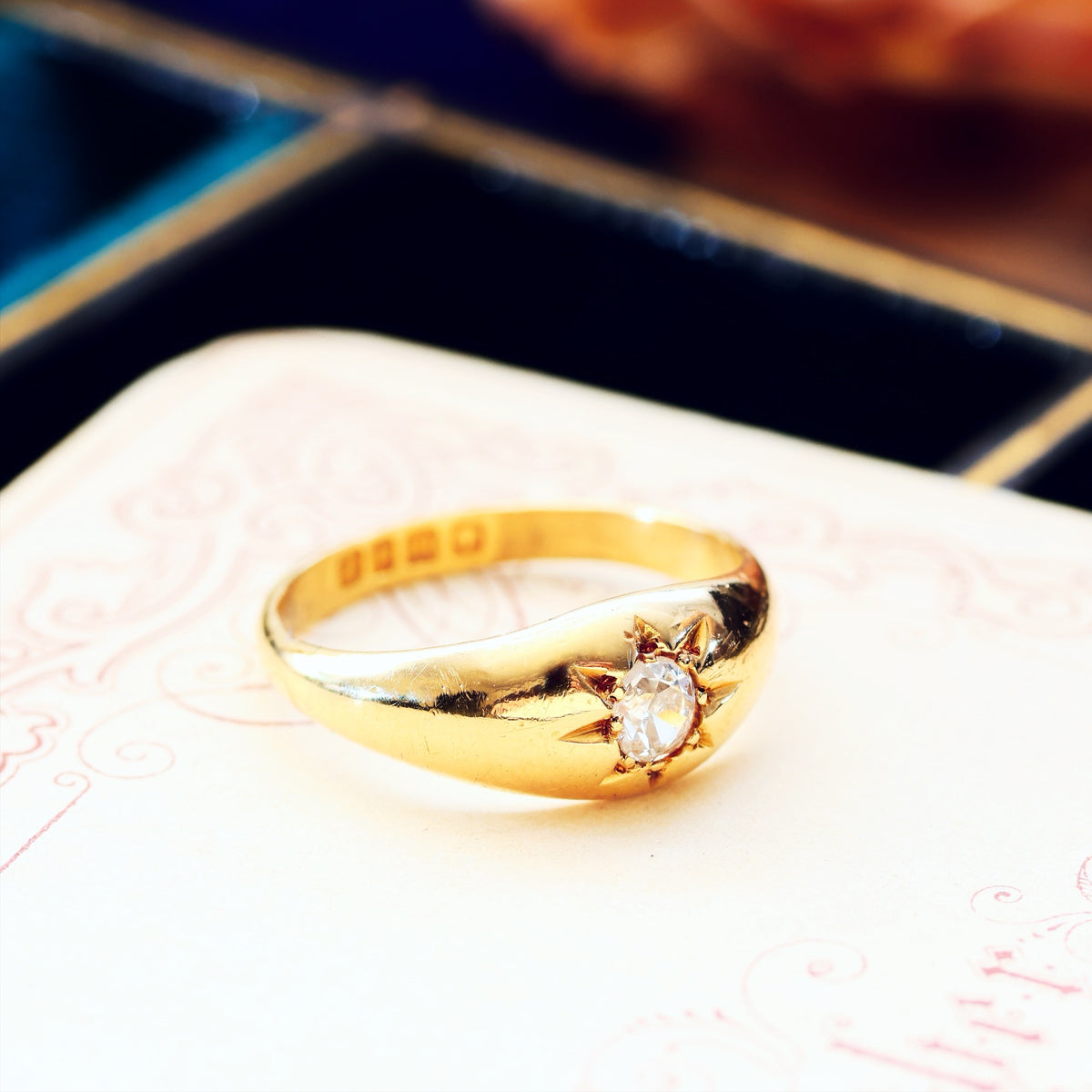 Antique Date 1915 Gypsy Diamond Solitaire Ring