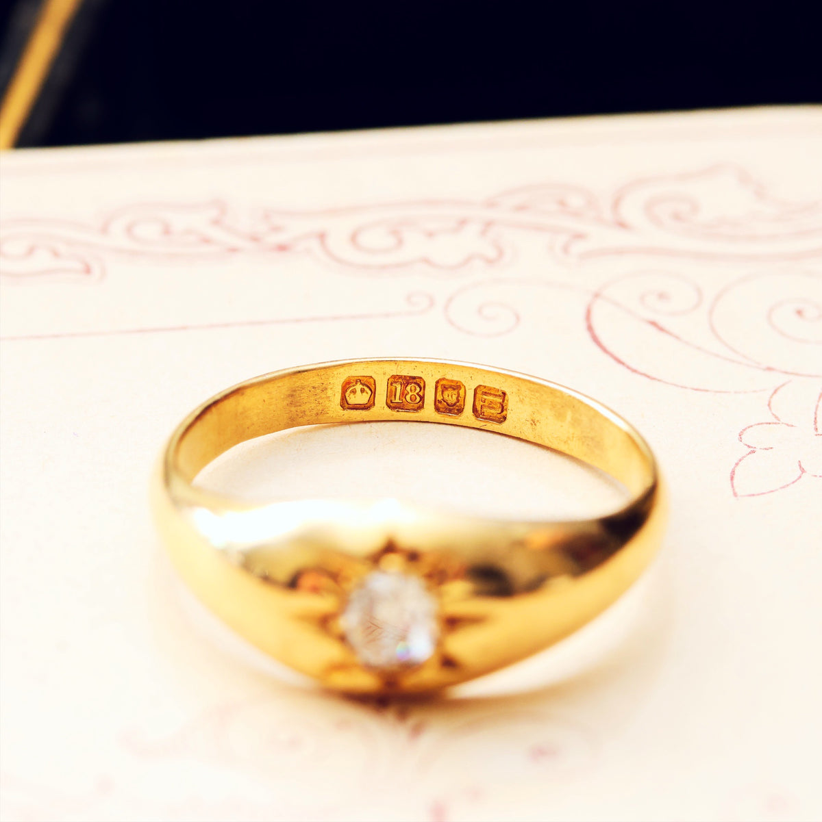 Antique Date 1915 Gypsy Diamond Solitaire Ring