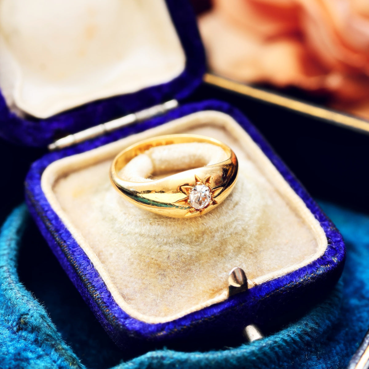 Antique Date 1915 Gypsy Diamond Solitaire Ring