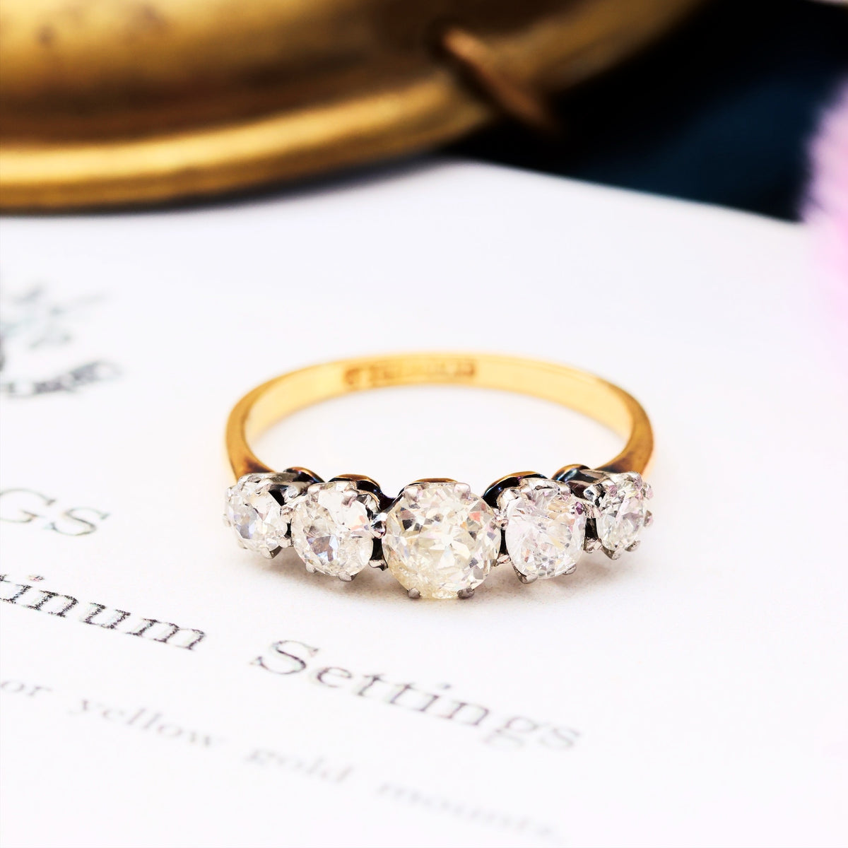 Splendid Antique Five Stone Diamond Engagement Ring