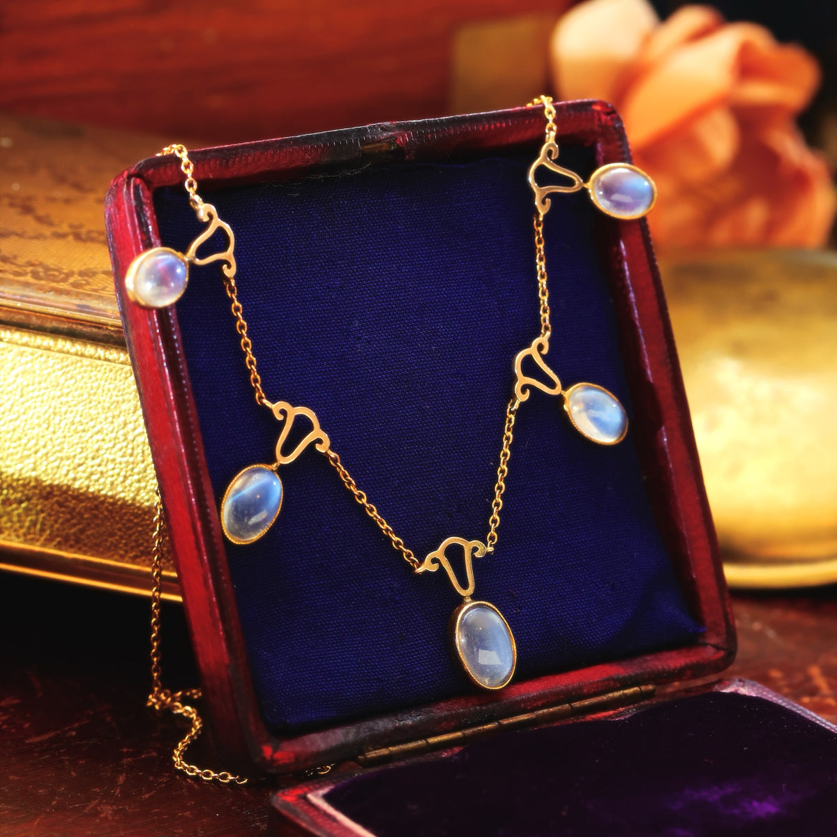 Antique Edwardian Blue Moonstone Necklace