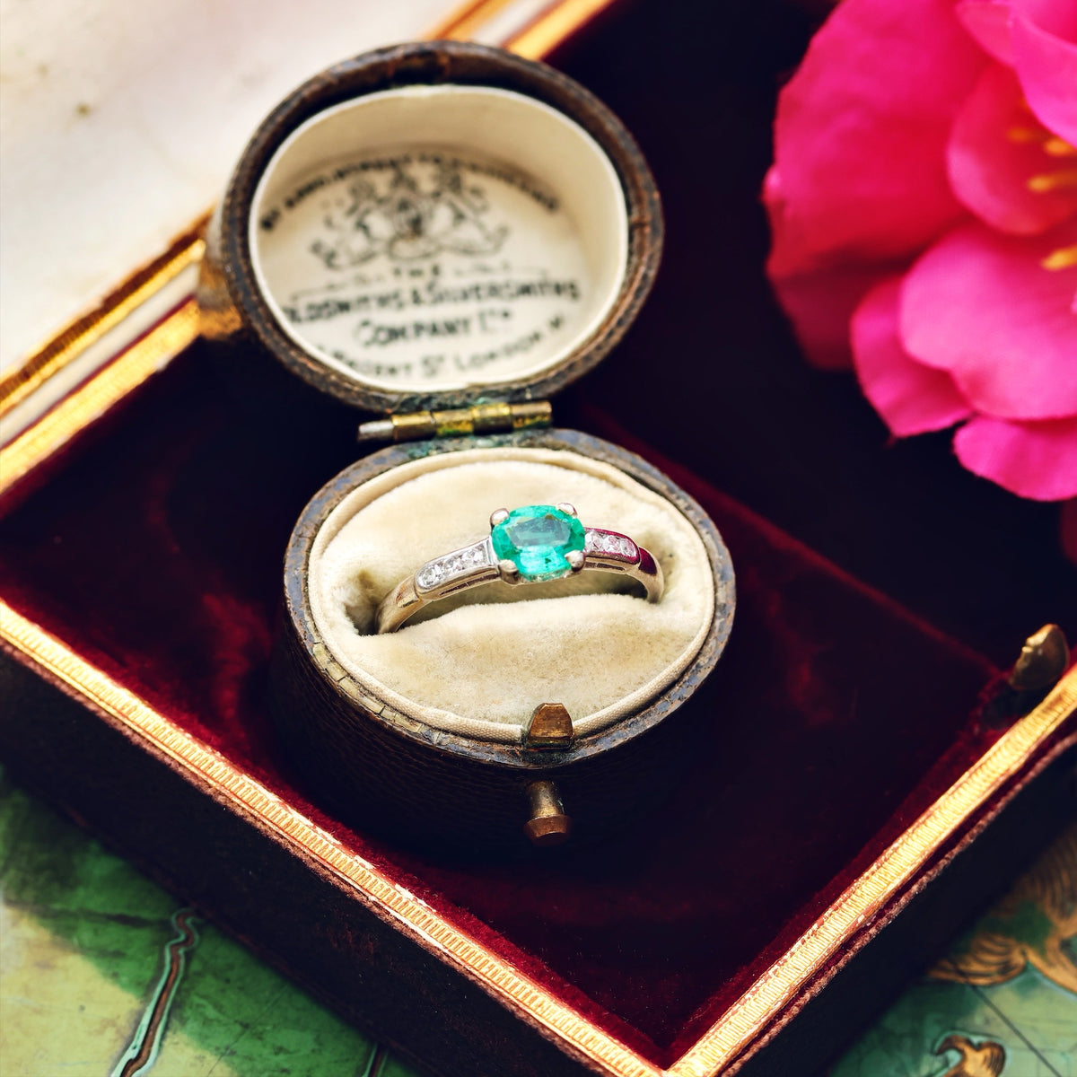 Handmade Vintage Emerald & Diamond Engagement Ring