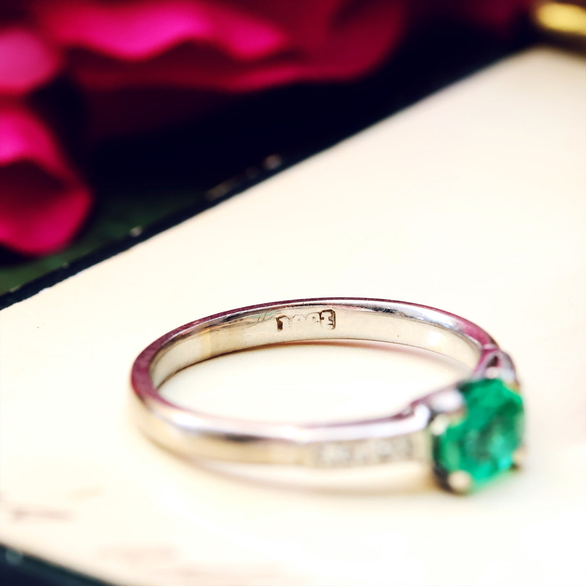 Handmade Vintage Emerald & Diamond Engagement Ring