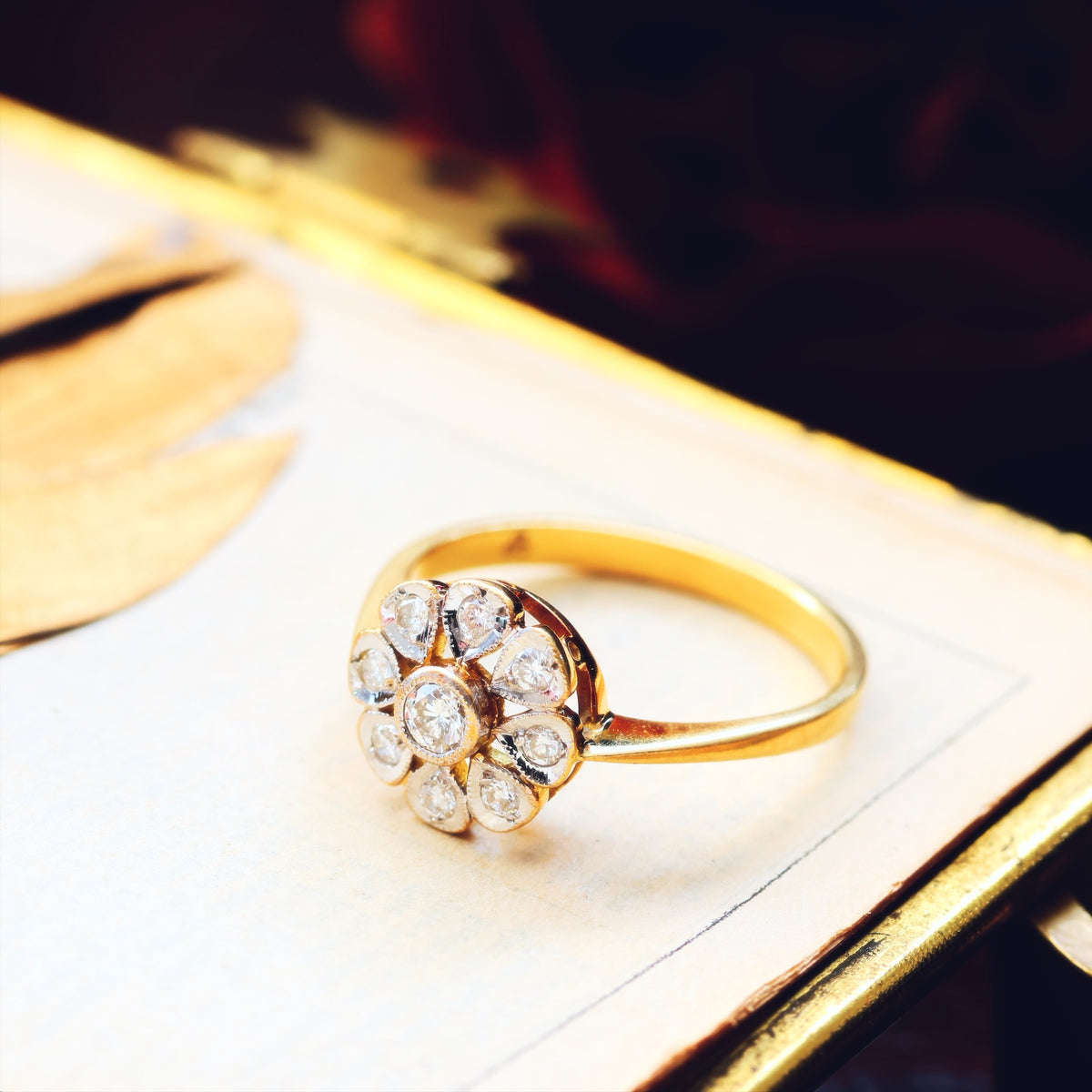 Romantic Vintage Diamond Daisy Engagement Ring