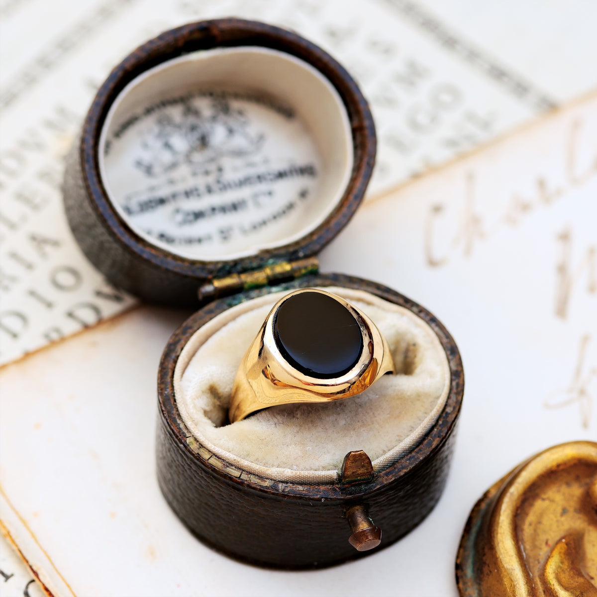 Tiny Vintage Black Onyx Signet Ring