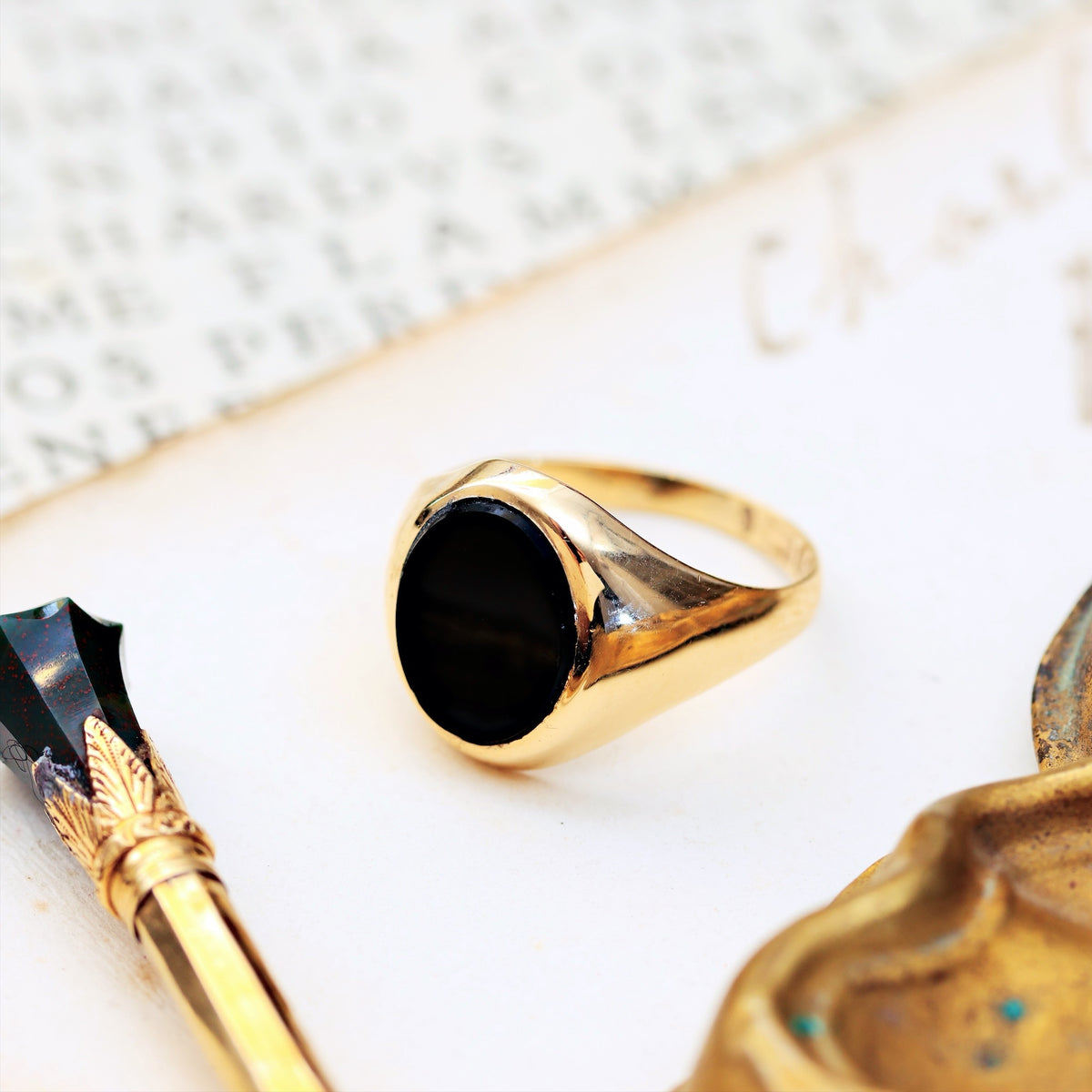 Tiny Vintage Black Onyx Signet Ring