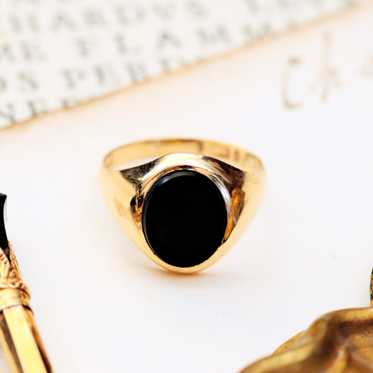 Tiny Vintage Black Onyx Signet Ring