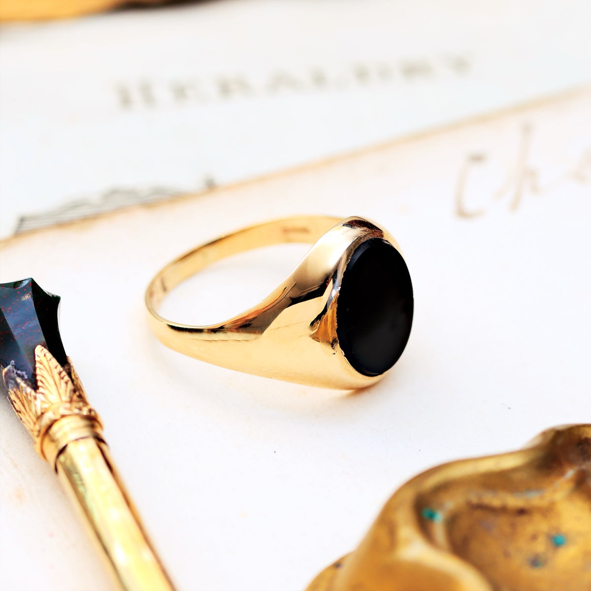Tiny Vintage Black Onyx Signet Ring