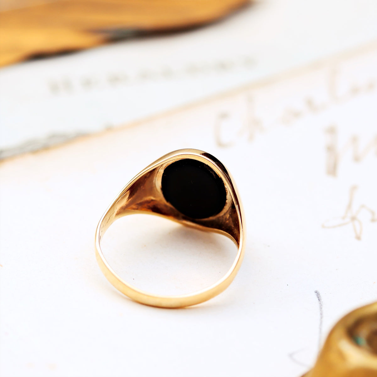 Tiny Vintage Black Onyx Signet Ring