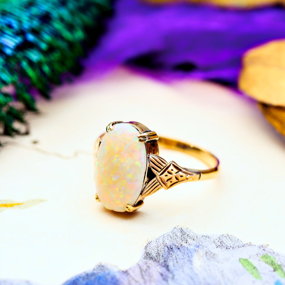 Vintage 1970's Rainbow Crystal Opal Ring