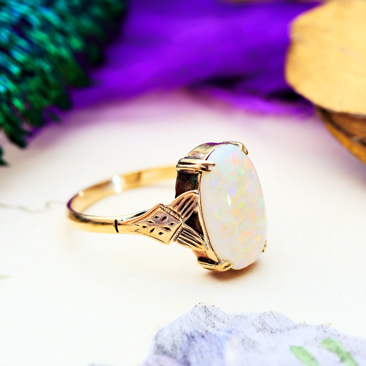 Vintage 1970's Rainbow Crystal Opal Ring