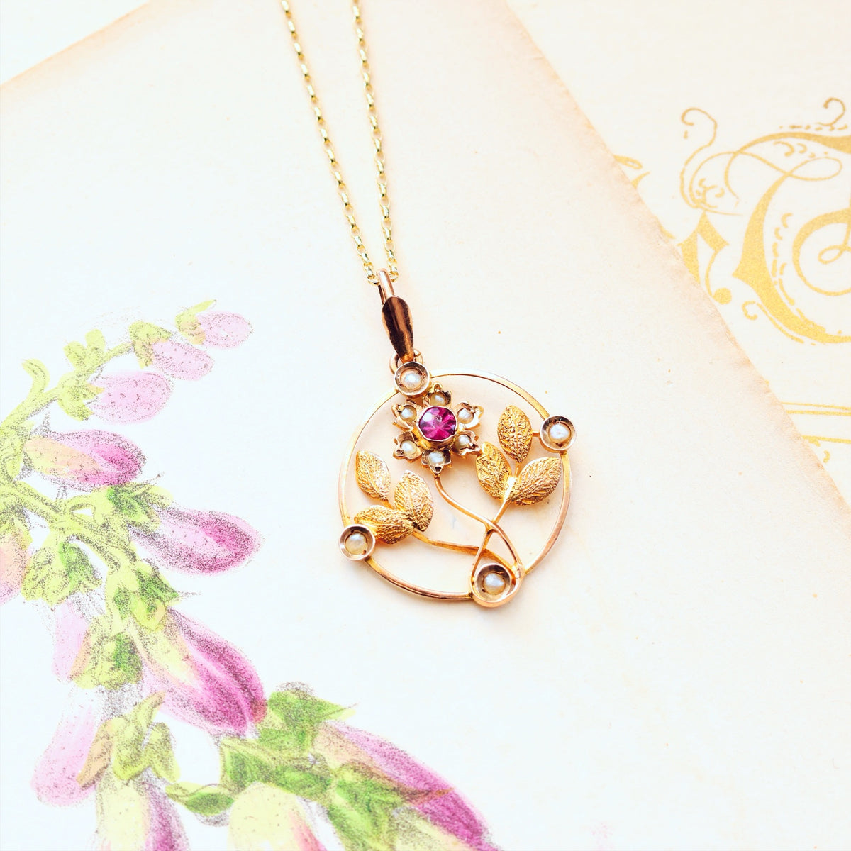 Edwardian Garnet & Seed Pearl Lavaliere Pendant