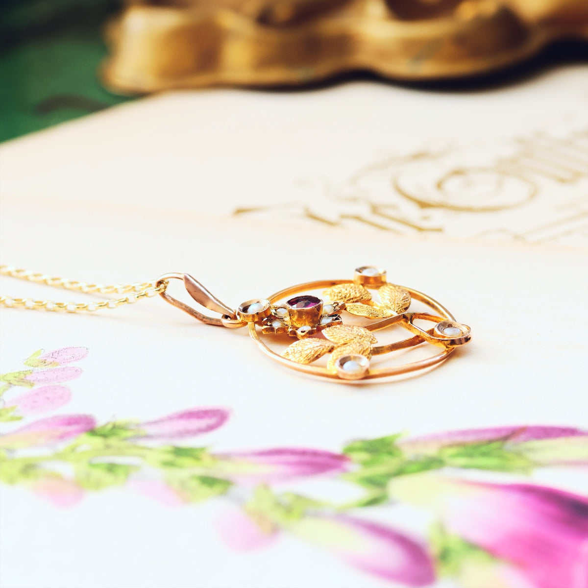 Edwardian Garnet & Seed Pearl Lavaliere Pendant