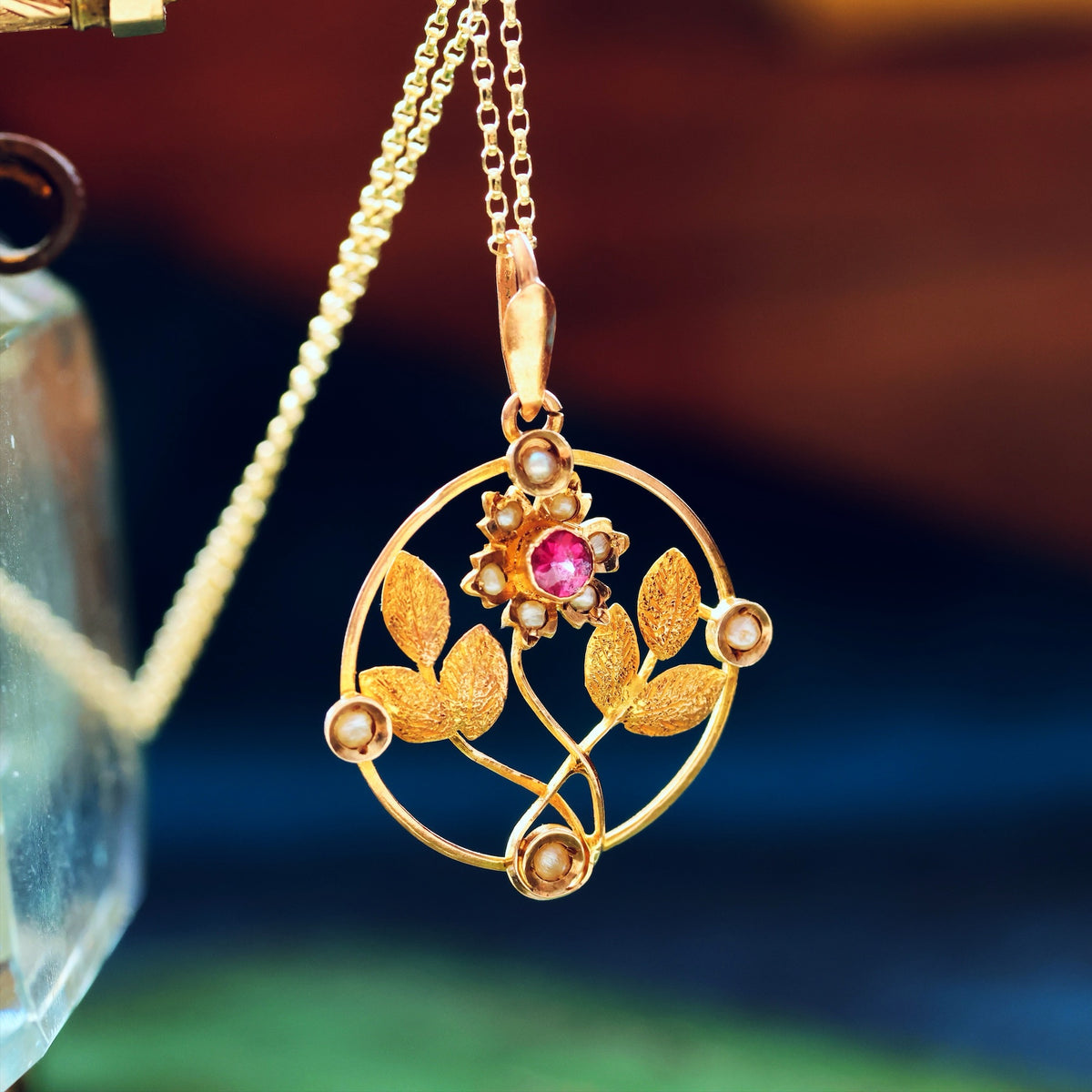 Edwardian Garnet & Seed Pearl Lavaliere Pendant