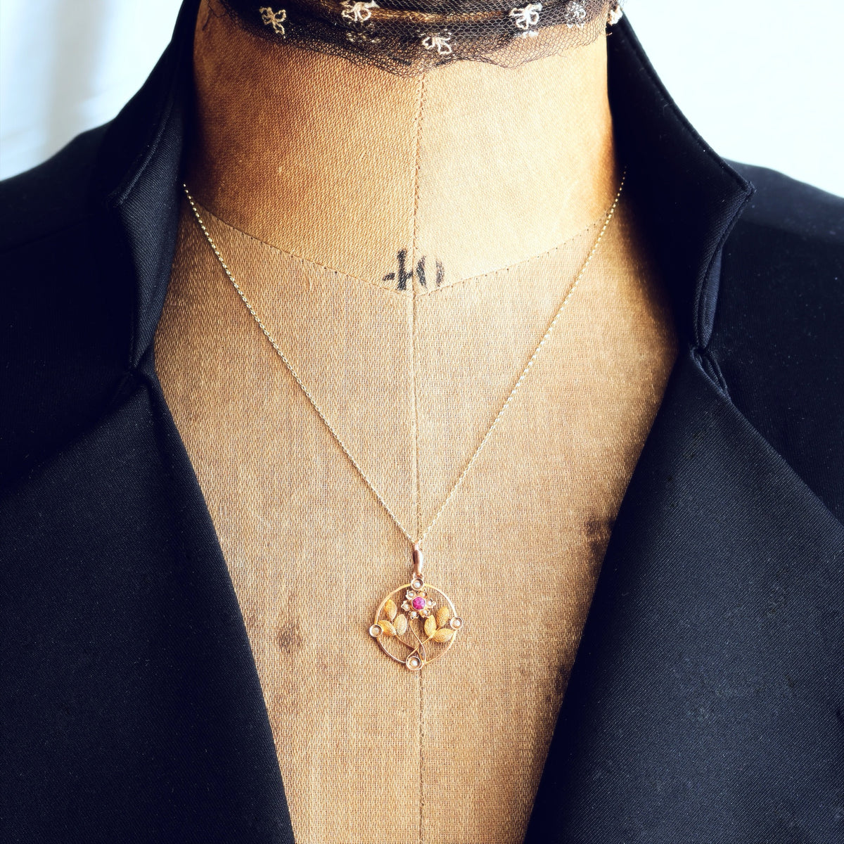 Edwardian Garnet & Seed Pearl Lavaliere Pendant