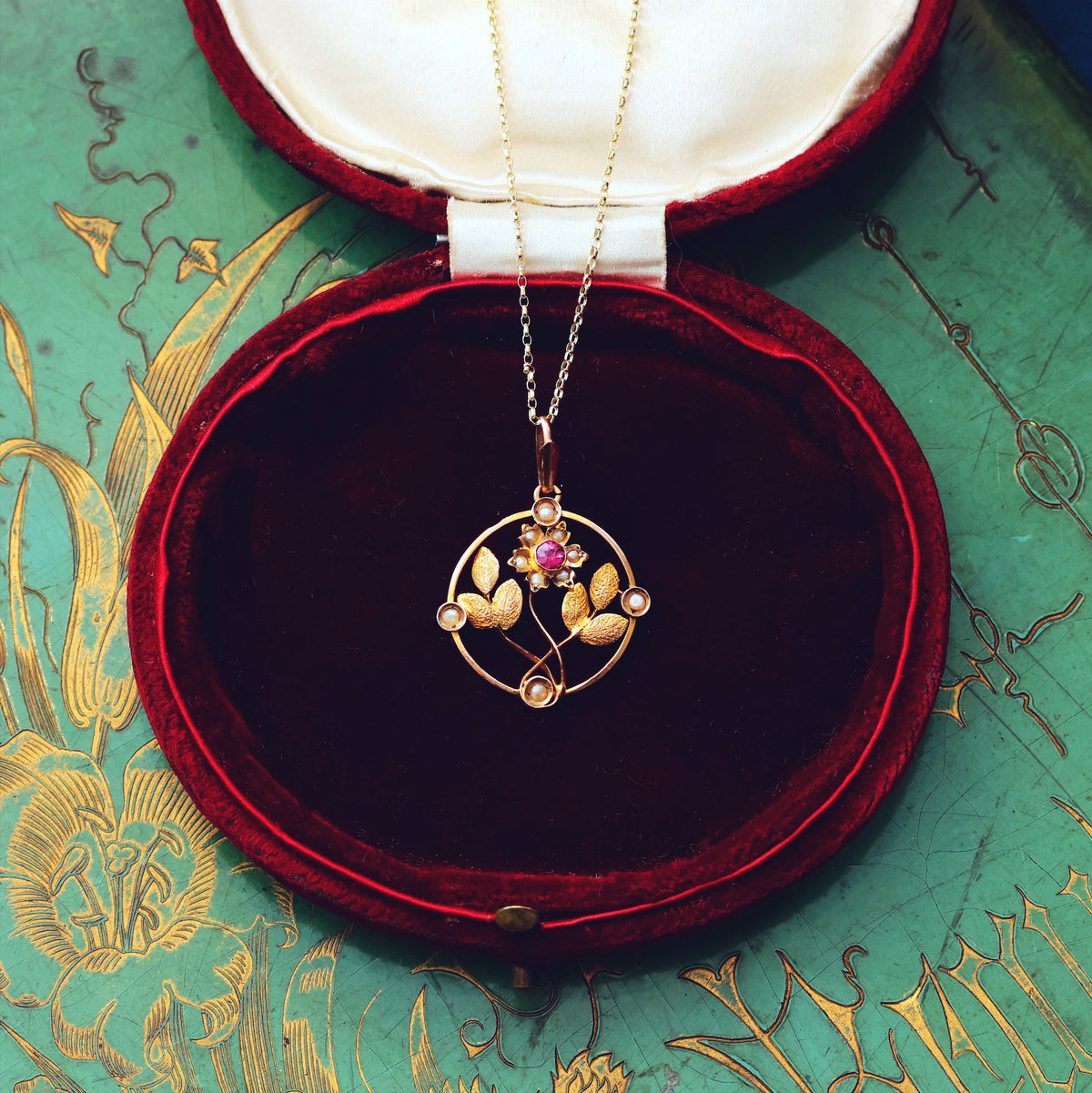 Edwardian Garnet & Seed Pearl Lavaliere Pendant